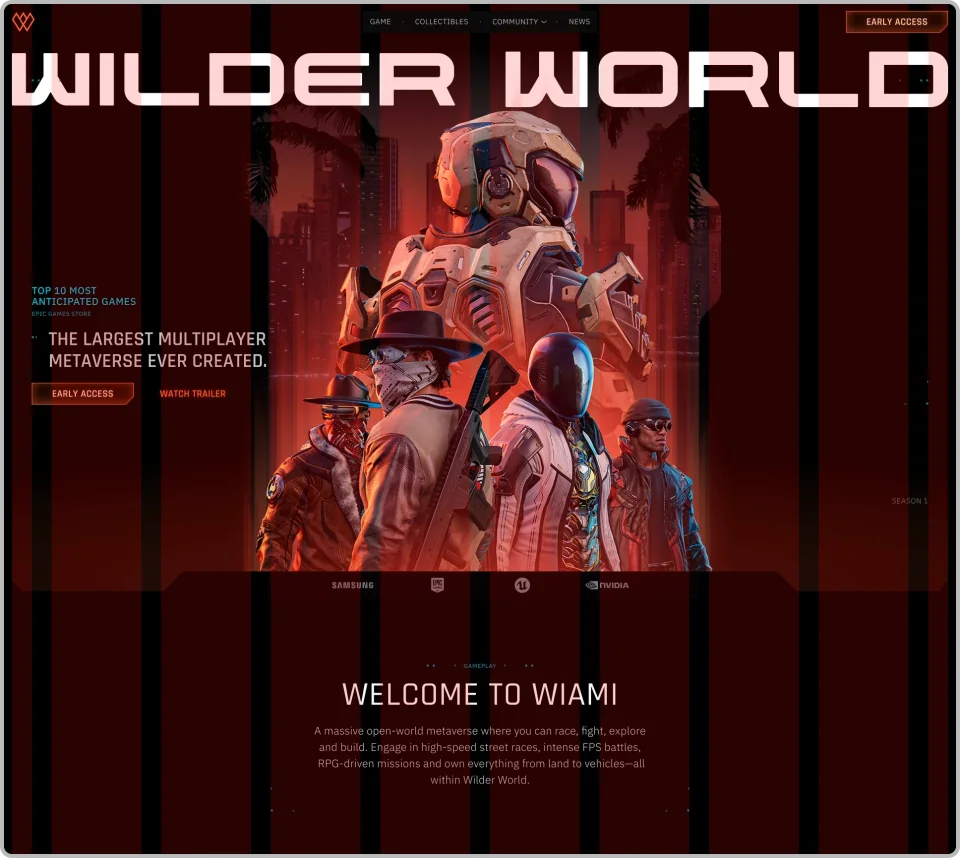 Wilder World homepage with characters under the wordmark and a Welcome to Wiami section