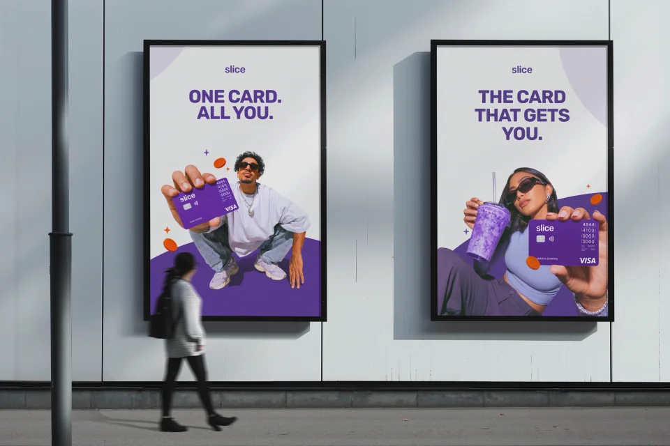 Street billboards reading One card. All you. and The card that gets you