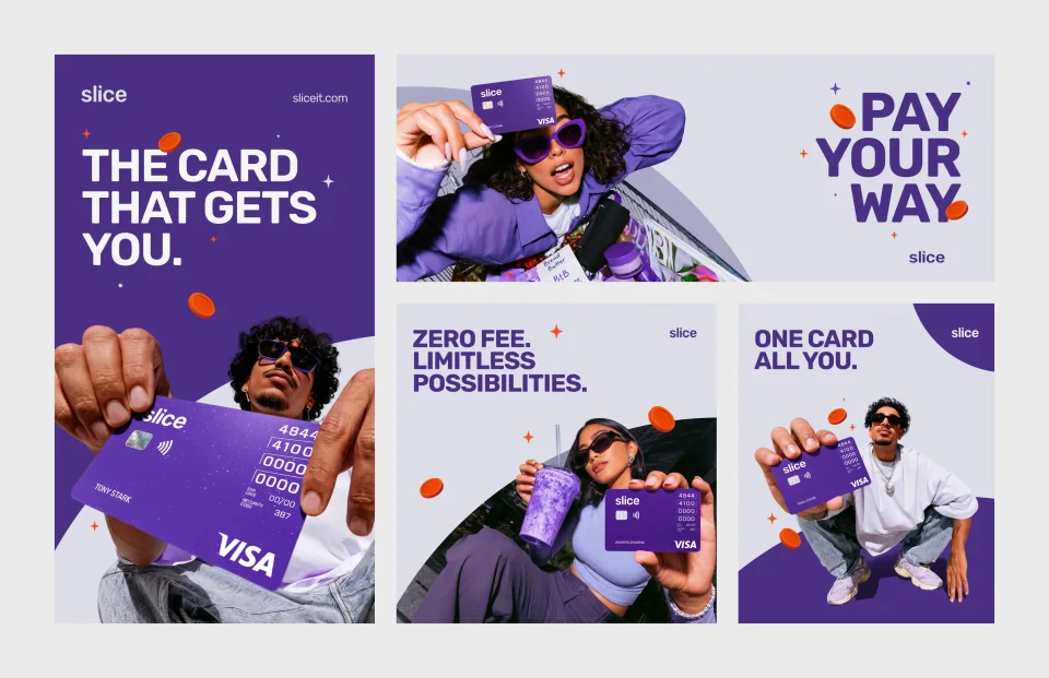 Set of Slice poster ads including The card that gets you and Pay your way
