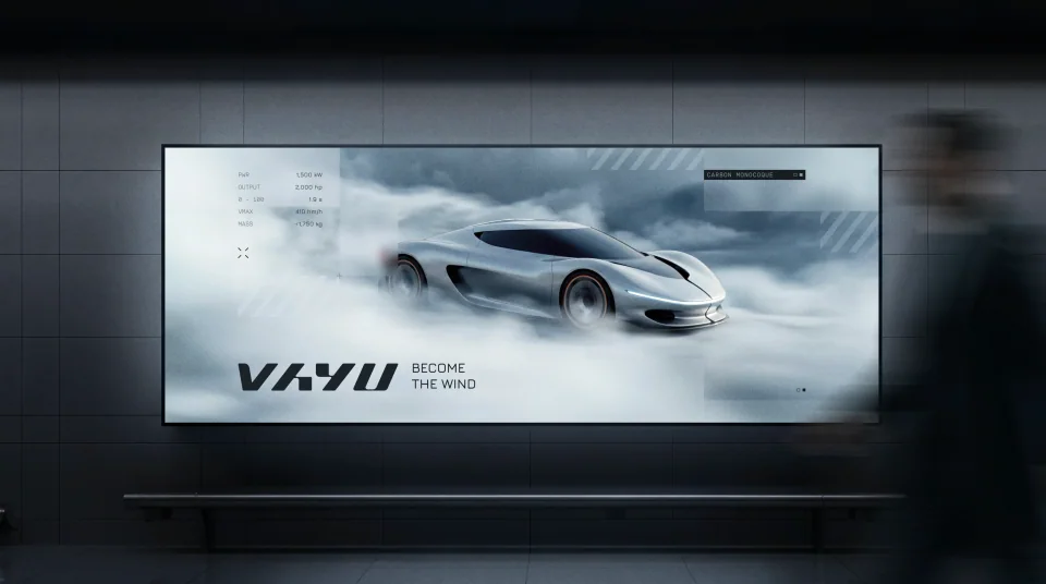 Vayu Become the wind billboard in a dark underground station